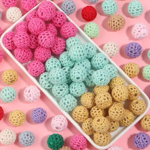 Cuentas Redondas de Bola de Lana Hueca de Acrílico Cuentas de Bola de Punto Multicolor para la Fabricación de Joyas de Cadena de Teléfono DIY Accesorio de Punto