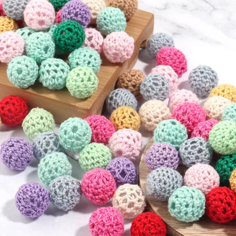 Cuentas Redondas de Bola de Lana Hueca de Acrílico Cuentas de Bola de Punto Multicolor para la Fabricación de Joyas de Cadena de Teléfono DIY Accesorio de Punto