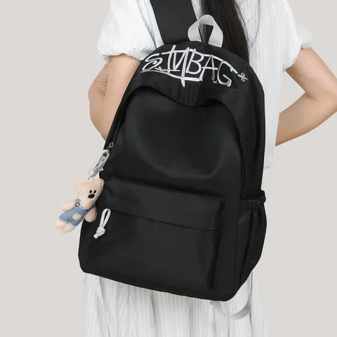 Women Large Capacity Embroidered Letter Canvas Backpack Casual School Bag Lightweight Commuter Travel Bag For University Students