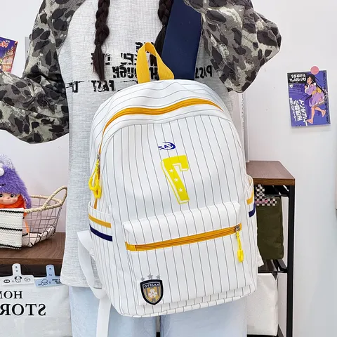 Japanese Style Striped Backpack Girls Cute School Student Bookbag Large Capacity Oxford Cloth Breathable Travel Rucksack Daily Bag