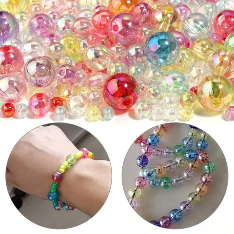Acryl Irisierende Runde Perlen Transparent Bunte Gerade Loch Lose Perlen Für DIY Armband Halskette Telefon Kette Machen