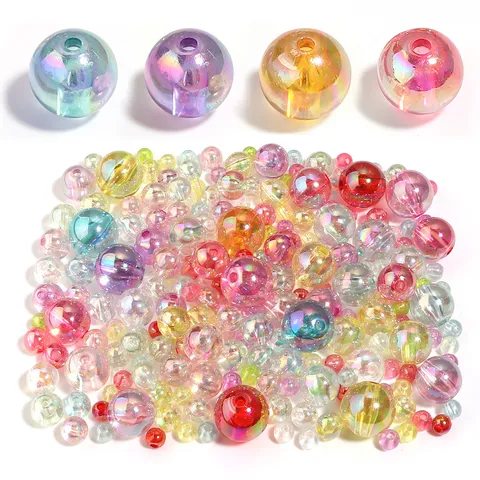 Acryl Irisierende Runde Perlen Transparent Bunte Gerade Loch Lose Perlen Für DIY Armband Halskette Telefon Kette Machen