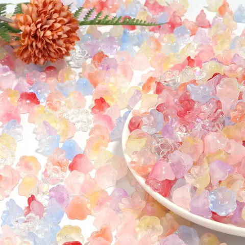 Cuentas Sueltas de Esmalte de Color Transparente Color Degradado Pétalos de Lirio de los Valles Estilo Barroco Cáliz de Flor Cuentas Espaciadoras Bricolage Horquilla Joyería Artesanía Componentes Para Mujeres