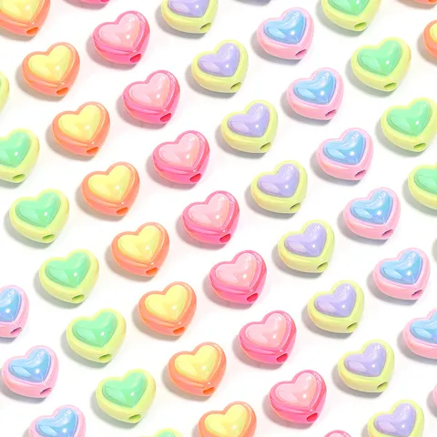 Acrílico UV Galvanizado Bicolor Corazón Cuentas Dibujos Animados Agujero Vertical Cuentas Espaciadoras Para DIY Joyería Cadena