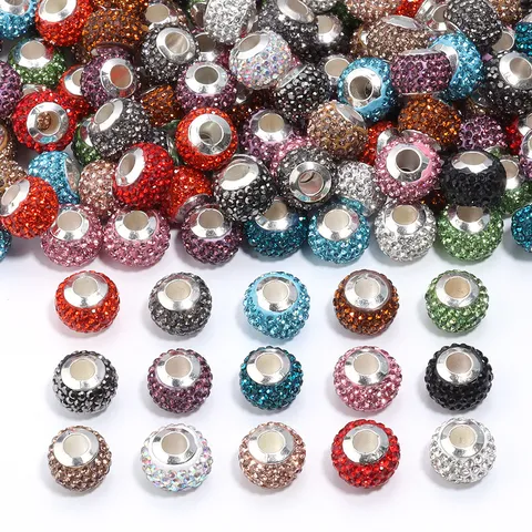 Polymer Clay Shamballa Pave Rhinestone Large Hole Beads Sparkling Spacer Beads For DIY Jewelry Making Bracelet Accessories