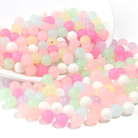 Jelly Color Acrylic Round Beads With Straight Hole For DIY Bracelet Necklace Making Small Loose Beads Jewelry Craft Findings