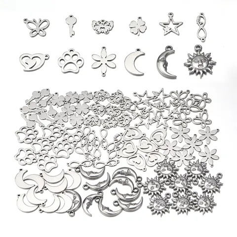 Breloques en Acier Inoxydable Papillon Lune Étoile Soleil Pendentifs de Fabrication de Bijoux DIY Entretoises Métalliques Creuses