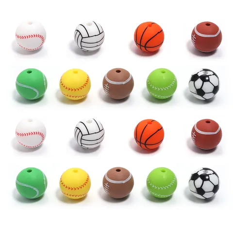 Perles en Silicone Ballon de Sport pour la Fabrication de Bijoux DIY Baseball Football Basketball Tennis Volleyball Bracelet Artisanat