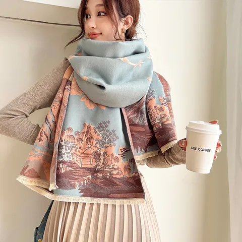 Women's Imitation Cashmere Scarf Winter Long Oversized Shawl Dual-Use Neck Warmer National Tide Warm Cape