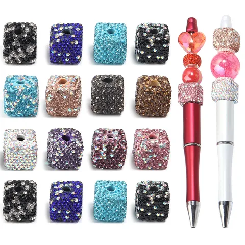 Perles en Pâte Polymère Carrées avec Strass Fait Main DIY Création de Bijoux pour Accessoires Cheveux Stylos Perles Intercalaires