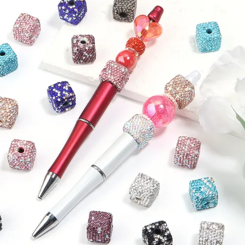 Perles en Pâte Polymère Carrées avec Strass Fait Main DIY Création de Bijoux pour Accessoires Cheveux Stylos Perles Intercalaires