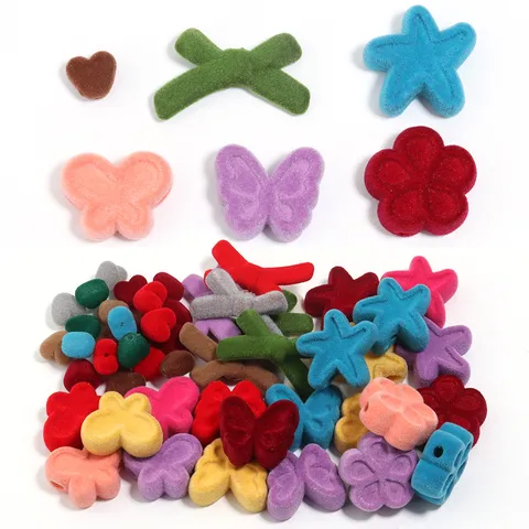 Perles Scioltes en Acrylique Flocqué Mignon Cœur Papillon Étoile Colorées pour Bracelet Bricolage Chaîne de Téléphone Apprêts Bijoux