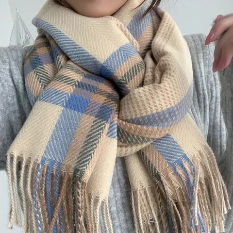 Mujer Invierno Bufanda Larga Imitación Cachemir Chal Cuadros Borlas Dulces Suave Accesorios Moda