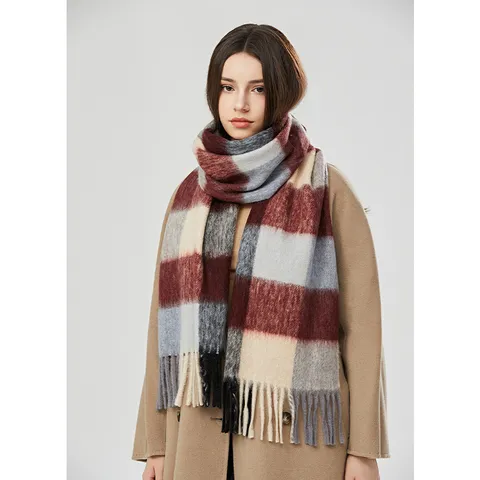 Femmes Hiver Chaud Épaissi Carreaux Écharpe Mode Gland Tartan Laine Mélange Châle Décontracté Longues Écharpes