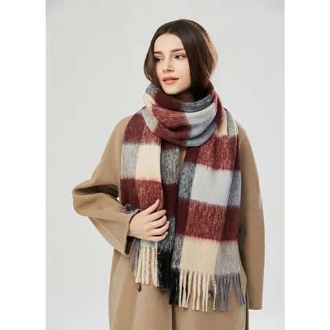 Femmes Hiver Chaud Épaissi Carreaux Écharpe Mode Gland Tartan Laine Mélange Châle Décontracté Longues Écharpes