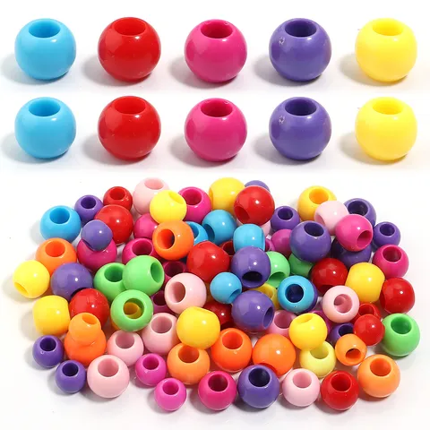 Perles En Acrylique Grand Trou Multi Taille Perles Rondes En Vrac Macaron Mat Couleur Unie Perles Intercalaires Pour Bracelet Bricolage Chaîne De Téléphone Portable Fabrication De Bijoux Artisanat