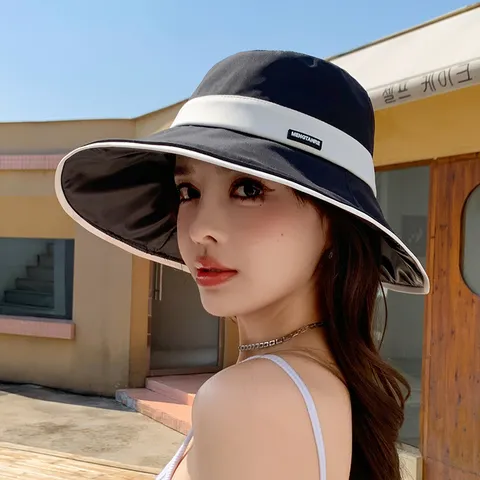 Sombrero de Pescador de Algodón con Protección Solar para Mujer Verano Ala Ancha Anti-UV Casual Sombrero de Playa