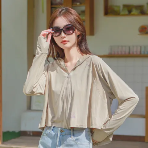 Ropa de Protección Solar UV para Mujer Manga Larga con Capucha Chaqueta con Cremallera Deportes al Aire Libre Abrigo Fino y Transpirable