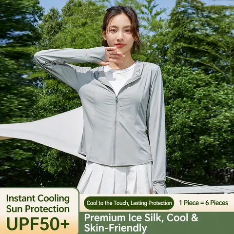 Women's Sun Protection Clothing Hooded Long Sleeve Slim Fit Anti-UV Breathable Nylon Full Zip Activewear Jacket Top