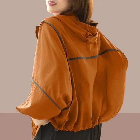 Chaqueta de Protección Solar para Mujer Ligero con Capucha Ropa de Abrigo de Verano Corte Holgado Manga Murciélago Top con Cremallera Color Sólido Abrigo Casual Moda