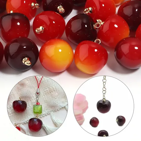 Ciondoli a Ciliegia di Simulazione in Acrilico e Metallo Con Anello Dorato per Gioielli Fai-da-te Accessori per Borse Ciondoli a Frutta per Donne