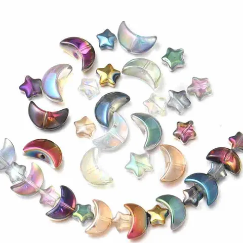 Pendentifs en Verre Étoile Lune DIY Perles Célestes Électroplaquées Colorées Pour Fabrication Bijoux Collier Bracelet Matériaux Artisanaux