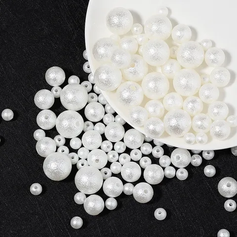 Matte White Frosted Wrinkled Artificial Pearl Beads ABS Plastic Round Loose Spacer Beads For DIY Wedding Jewelry Making Crafts Accessory