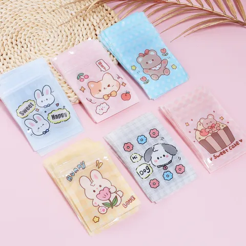 20 Pcs Cartoon Animal Plastic Zip Lock Bags Cute Rabbit Bear Print Self Sealing Packaging Bags For Jewelry DIY Hair Accessories