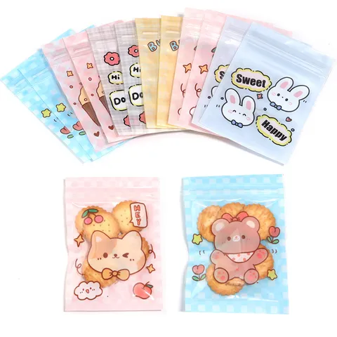 20 Pièces Sachets Plastiques à Fermeture Pression Motif Animal Dessin Animé Lapin Ours Mignon Sacs d'Emballage pour Bijoux Accessoires Cheveux DIY