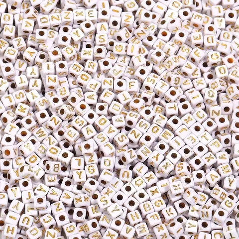 Acrylic Square Alphabet Beads White Gold Alphabet Loose Beads For DIY Bracelet Necklace Clothing Accessories Jewelry Making