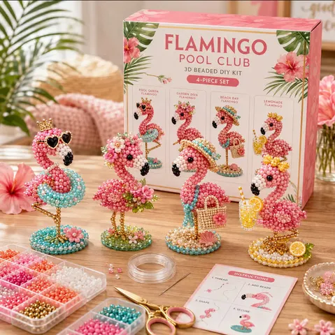 3D Beaded DIY Kit Cartoon Flamingo Cow Dog Eagle Gnome Figurine Handmade Craft Set With Beads Tools For Home Decoration Gift