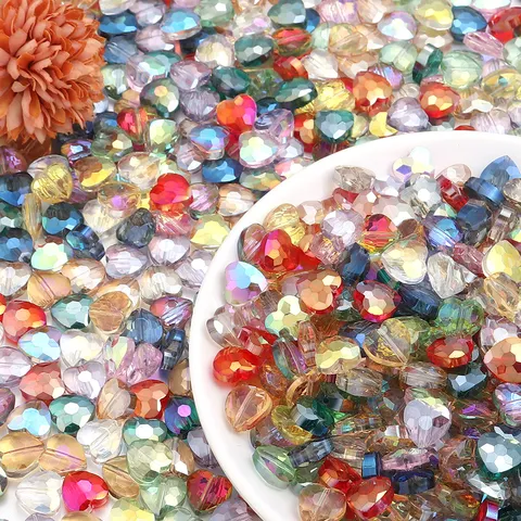 Perles de Cœur en Cristal de Verre Coloré Perles Vrac Cœur de Pêche Facettées Pour Fabrication de Bijoux Collier Bracelet DIY