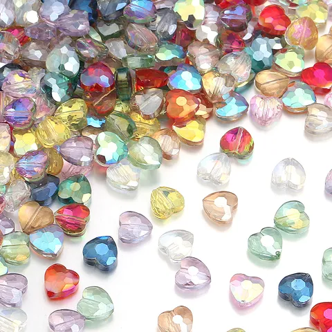 Perles de Cœur en Cristal de Verre Coloré Perles Vrac Cœur de Pêche Facettées Pour Fabrication de Bijoux Collier Bracelet DIY