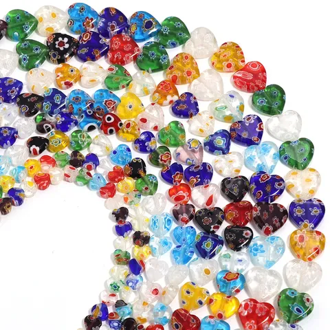 Fashion Multicolor Millefiori Glass Heart Shape Loose Beads Handmade Floral Glass Beads For Jewelry Making DIY Bracelet Strand