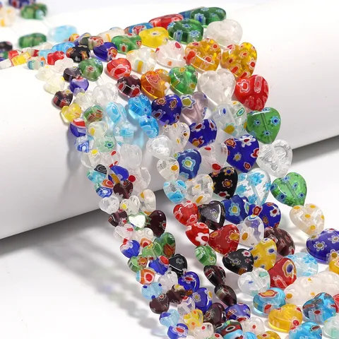 Fashion Multicolor Millefiori Glass Heart Shape Loose Beads Handmade Floral Glass Beads For Jewelry Making DIY Bracelet Strand