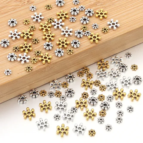 Vintage Antique Gold Silver Alloy Snowflake Spacer Beads Flat Round Daisy Spacer Washers Loose Beads DIY Jewelry Making
