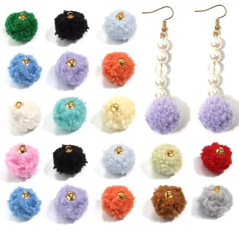 Soft Plush Teddy Fur Pom Pom Charms With Metal Ring Faux Lamb Wool Fluffy Round Ball Pendant For Handmade Earring Bag Keychain DIY Jewelry Making Accessories