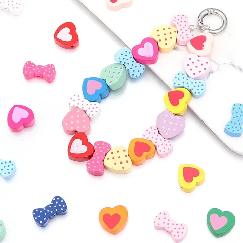 Bunte Cartoon Holzperlen Herz Schleife Krone Form Punktmuster DIY Schmuckherstellung Handwerk Perlen Für Schlüsselbund Armband Kinder Spielzeug