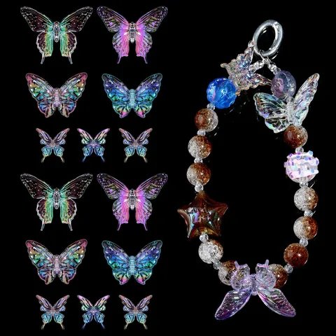Acrylic 3D Iridescent Butterfly Pendants DIY Phone Chain Charms Colorful Crystal Jewelry Making Crafting Supplies