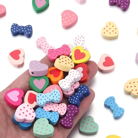 Bunte Cartoon Holzperlen Herz Schleife Krone Form Punktmuster DIY Schmuckherstellung Handwerk Perlen Für Schlüsselbund Armband Kinder Spielzeug
