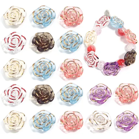 Barockstil Goldrand Harz Rose Blume Lose Perlen Für DIY Schmuckherstellung Handgefertigte Ohrringe Haarnadeln Zubehör Dekorative Florale Komponenten