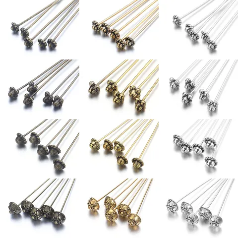 Tiges à Tête Fleur et Boule en Alliage de Cuivre Finition Métallique Électroplaquée Fournitures de Bijouterie DIY