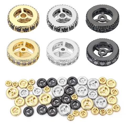 Perline Distanziatrici a Ruota in Rame Zircone Accessori per Bracciali Collane Fai da Te Nero Fucile Oro Platino Strass Componenti per Gioielli