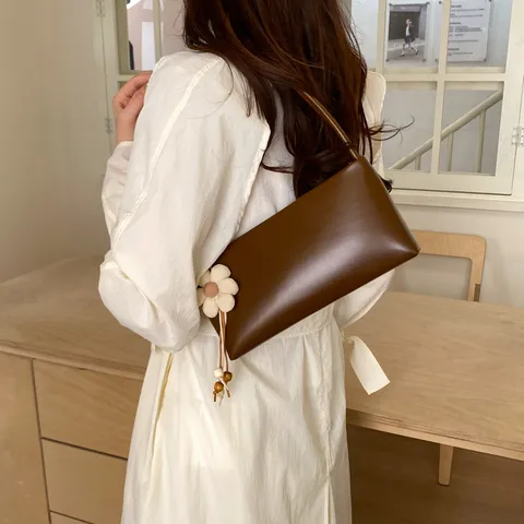 British Vintage PU Leather Shoulder Bag Women Casual Solid Color Tote Bag Fashion Underarm Handbag With Stitching