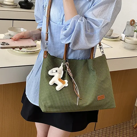 Women PU Leather Nylon Tote Bag Casual Commuting Shoulder Bag Stylish Minimalist Top Handle Handbag Crossbody Bag
