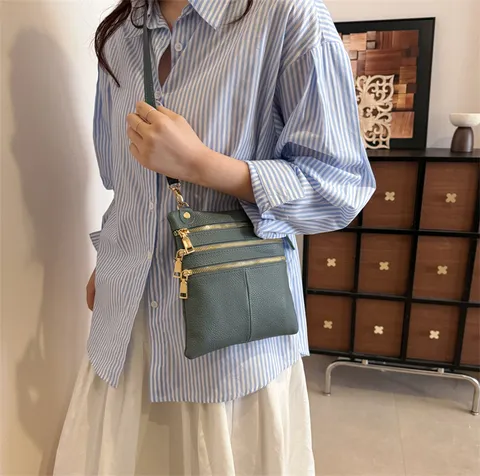 Women Genuine Leather Crossbody Bag Small Multi Pocket Shoulder Bag Casual Multilayer Phone Purse Daily Fashion Handbag