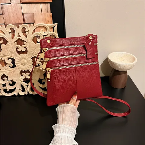 Women Genuine Leather Crossbody Bag Small Multi Pocket Shoulder Bag Casual Multilayer Phone Purse Daily Fashion Handbag