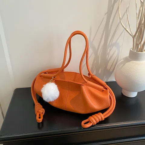 Women Soft PU Leather Shoulder Bag Cloud Handbag Casual Commuter Crossbody Bag With Plush Pendant