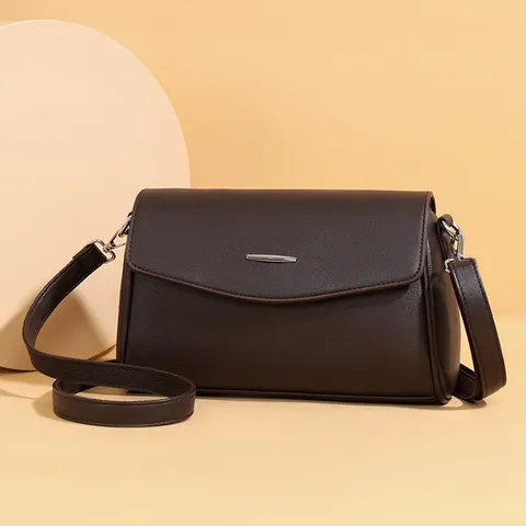 Women PU Leather Crossbody Bag Vintage Casual Commuter Shoulder Bag Simple Flap Small Square Handbag With Metal Trim