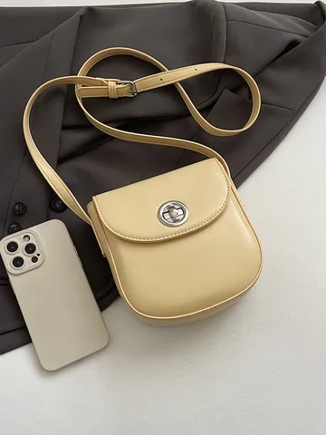 Minimalist PU Leather Women Crossbody Phone Bag Small Square Bag Fashion Daily Shoulder Bag With Metal Lock